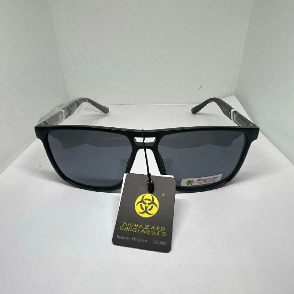 Black Biohazard UV400 Square Sunglasses – Maximum UV Protection – NWT